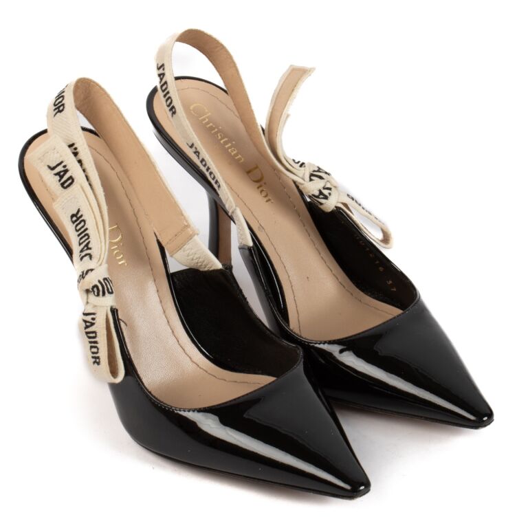 Christian Dior Black Patent J'adior Slingback Pumps - Size