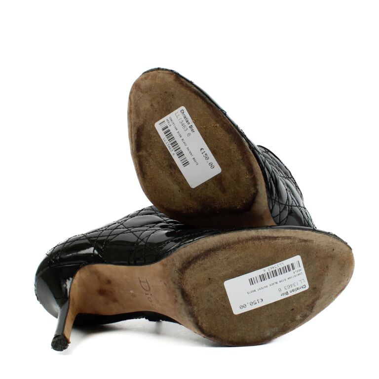 Christian Dior Black Patent Leather Cannage Ankle Boots