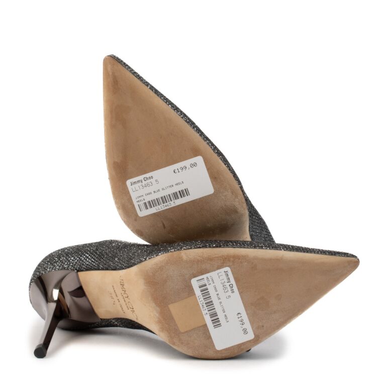 Jimmy Choo Blue Glitter Anouk 100 Pumps - Size 36 1/2