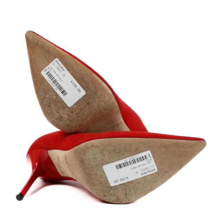 Jimmy Choo Red Suede Anouk 100 Pumps - Size 36.5 ○ Labellov
