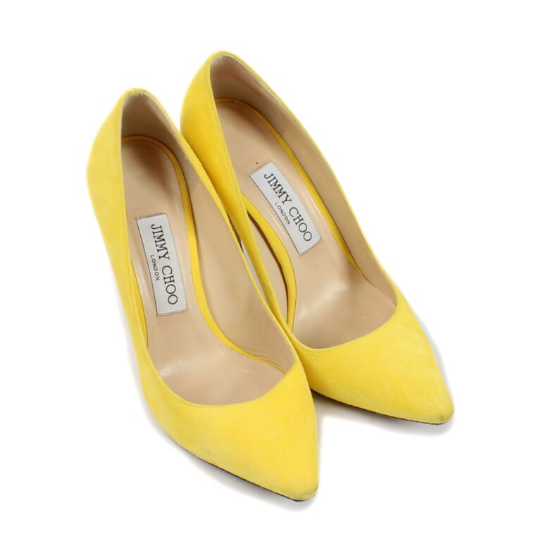 Jimmy Choo Yellow Suede Love 100 Pumps - Size 37 ○ Labellov