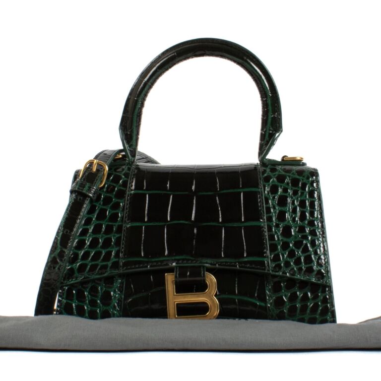 Balenciaga Forest Green Crocodile Embossed Hourglass XS Bag Labellov Buy and Sell Authentic Luxury