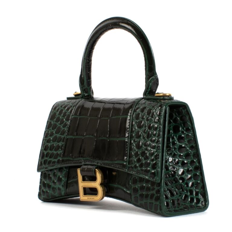 Balenciaga Forest Green Crocodile Embossed Hourglass XS Bag Labellov Buy and Sell Authentic Luxury