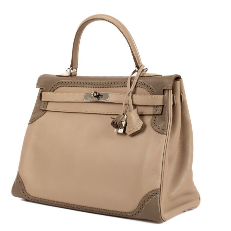 Hermes Kelly 35 Ghillies Argile Etoupe Swift PHW Labellov Buy and Sell Authentic Luxury