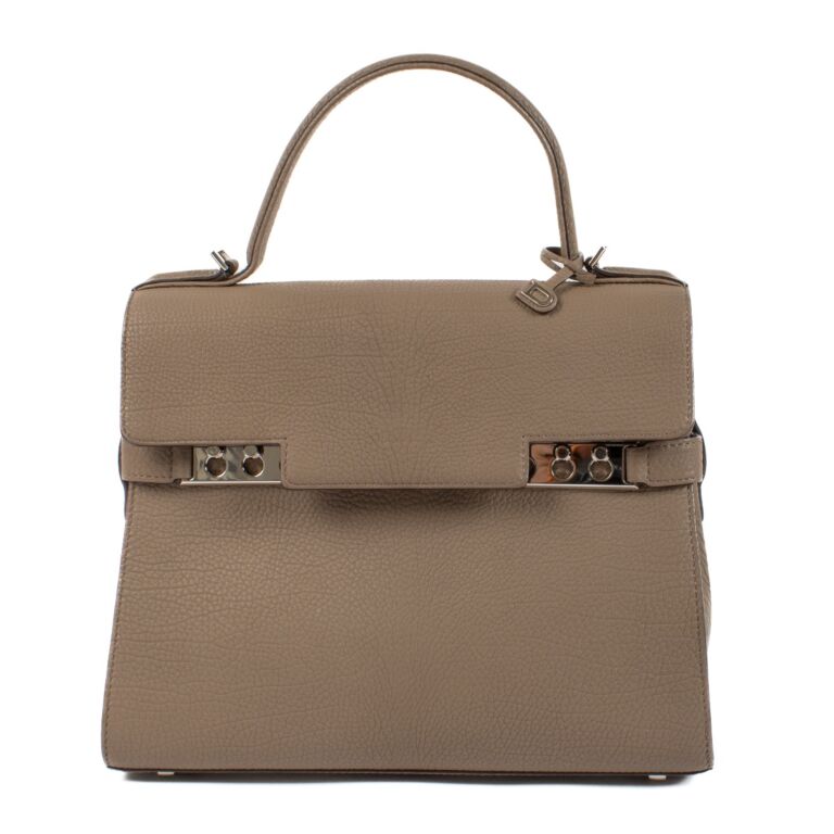 Delvaux Taupe Crispy Calf Tempete MM Labellov Buy and Sell Authentic Luxury