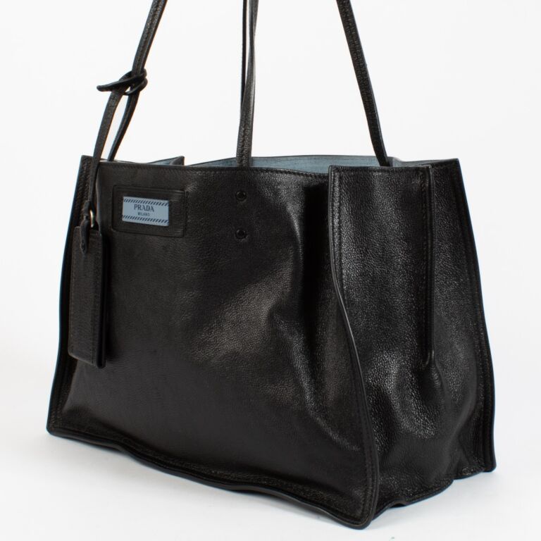 Prada Black Glace Calf Etiquette Small Tote Bag ○ Labellov