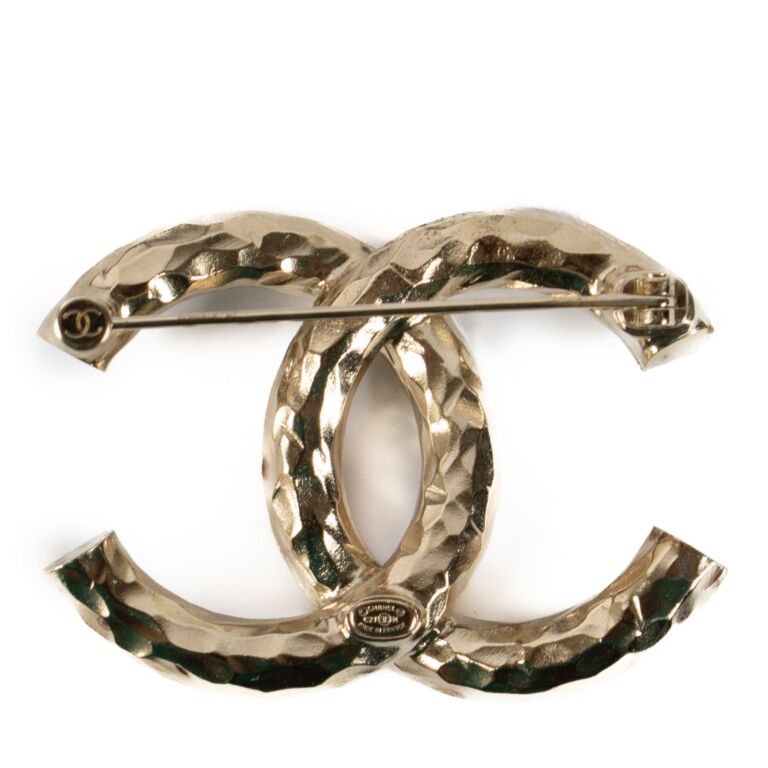Chanel 21K Gold Cyrstal CC Brooch Labellov Buy and Sell Authentic Luxury