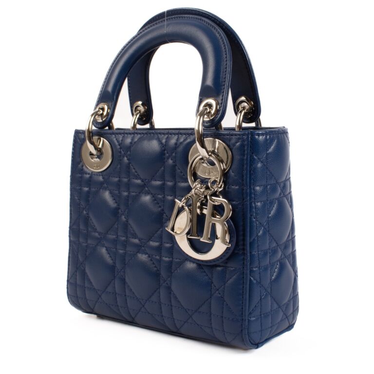 Christian Dior Royal Blue Lambskin Mini Lady Dior Bag ○ Labellov