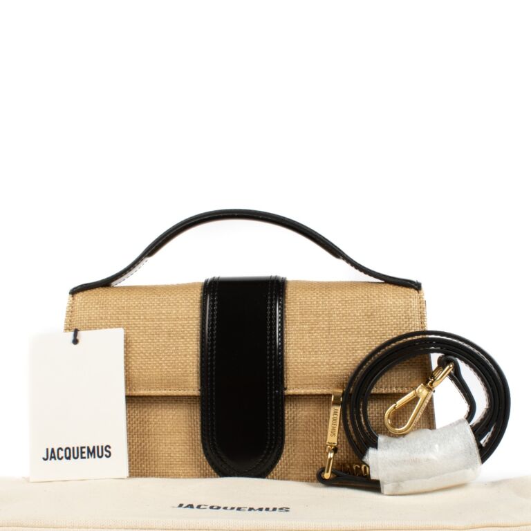 Jacquemus Ivory/Black Faux Raffia Le Grand Bambino Bag