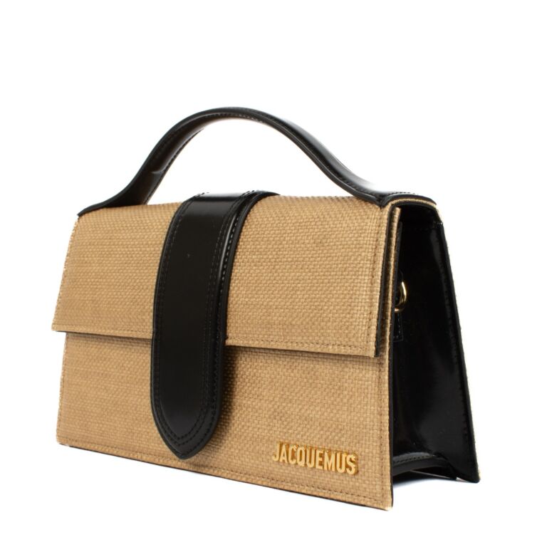 jacquemus バッグ Jacquemus Ivory/Black Faux Raffia Le Grand Bambino Bag