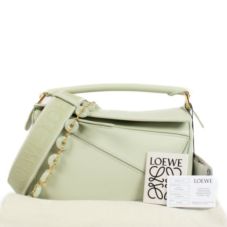 Loewe Spring Jade Satin Calfskin Small Puzzle Bag ○ Labellov