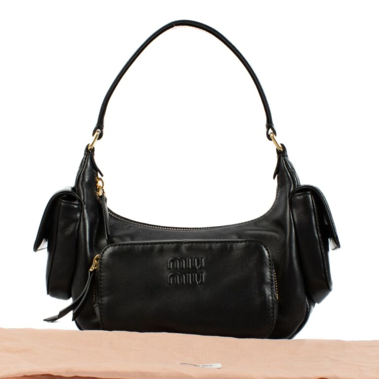 【売り切り御免！】 Leather Nappa Black Miu Miu Pocket Labellov ○ Bag Shoulder バッグ