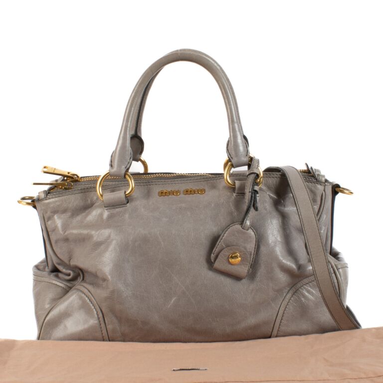Miu Miu Grey Vitello Shine Satchel Bag Labellov Buy and Sell Authentic Luxury