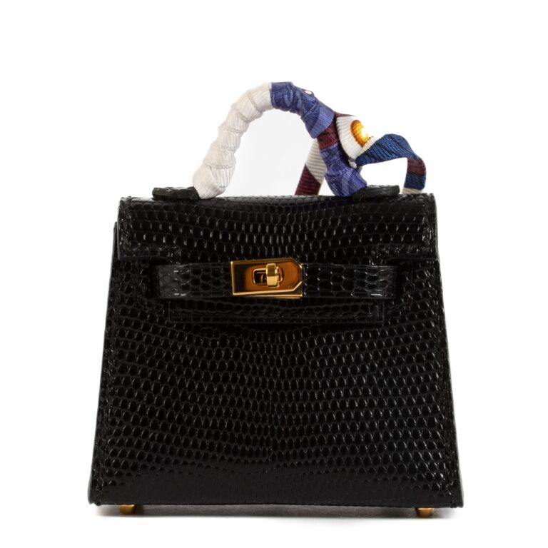 Hermes Micro Mini Kelly Twilly Charm Black Shiny Lizard GHW Labellov Buy and Sell Authentic Luxury