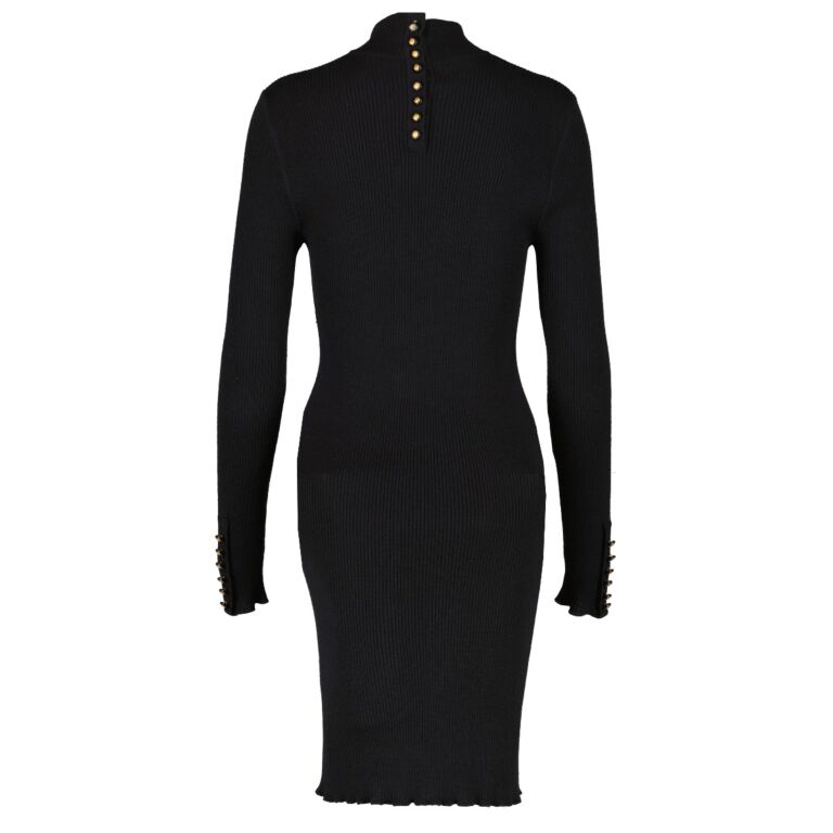 Chanel Vintage Black Knitted CC Button Midi Dress - Size