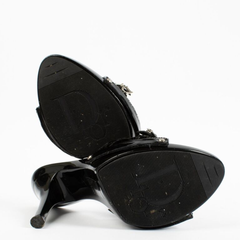 Christian Dior サンダル 38.5 Christian Dior John Galliano Black Patent Cannage Mules