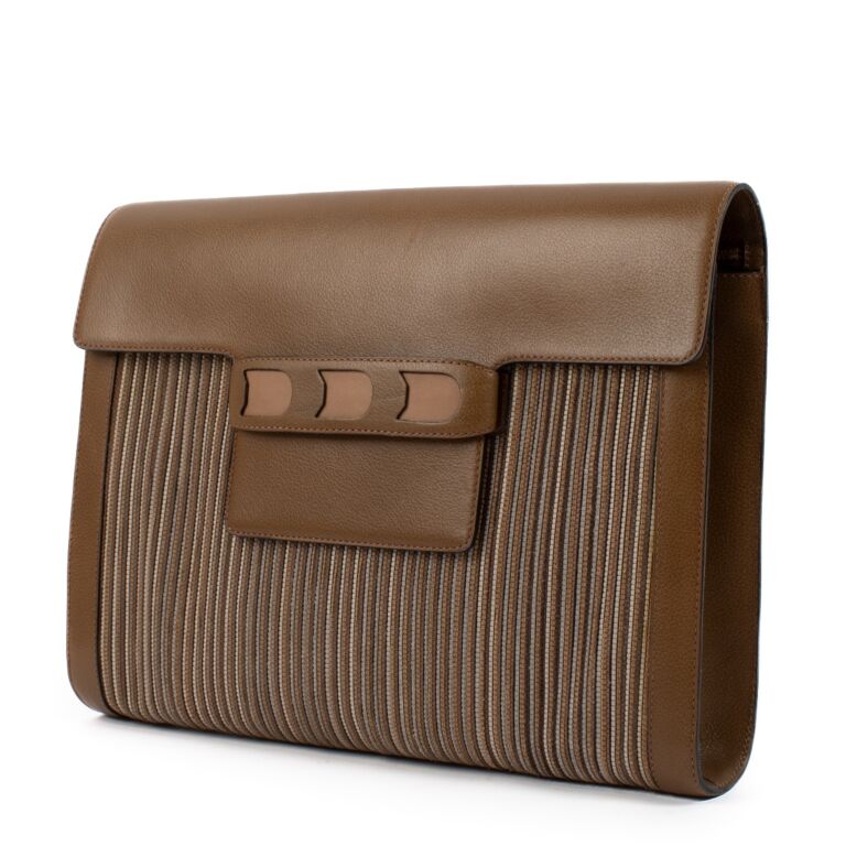 Delvaux Brown Toile De Cuir Clutch Labellov Buy and Sell Authentic Luxury