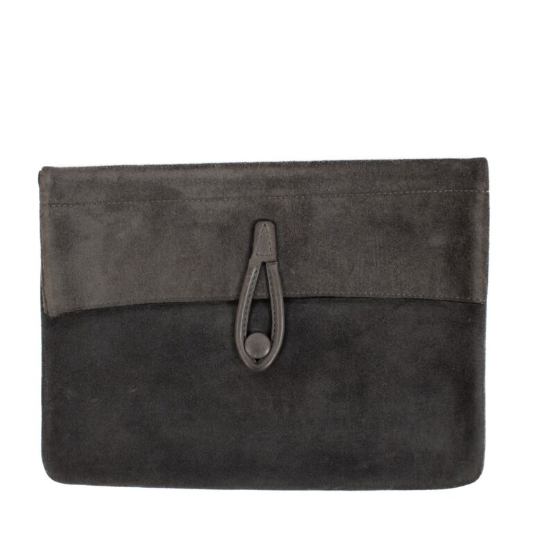 Delvaux Grey Suede Clutch Labellov Buy and Sell Authentic Luxury