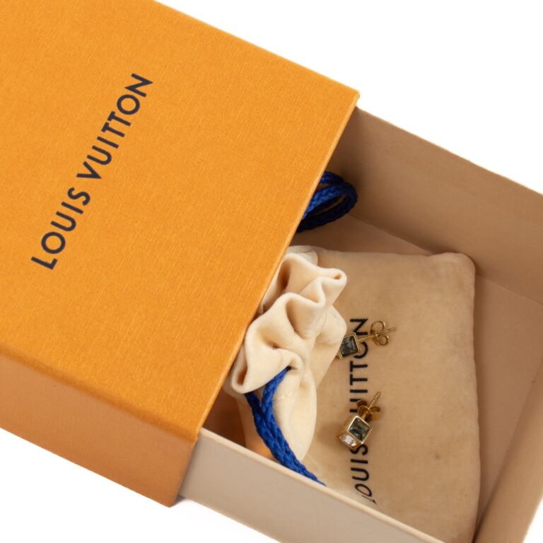 Louis Vuitton Gold Gem Crystal Cube Gamble Stud Earrings