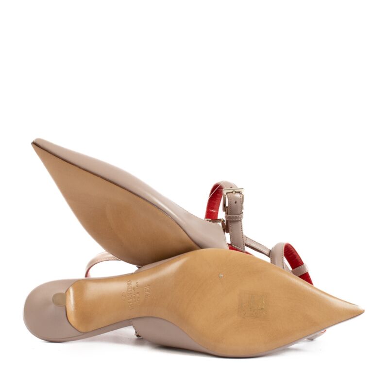 Valentino Garavani Beige Chain Slingback Kitten Heels - size