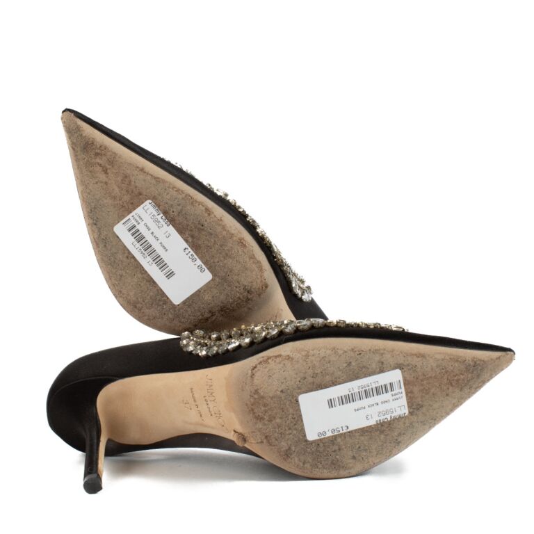 Jimmy Choo Black Satin Love Crystal Embroidery Pumps - Size