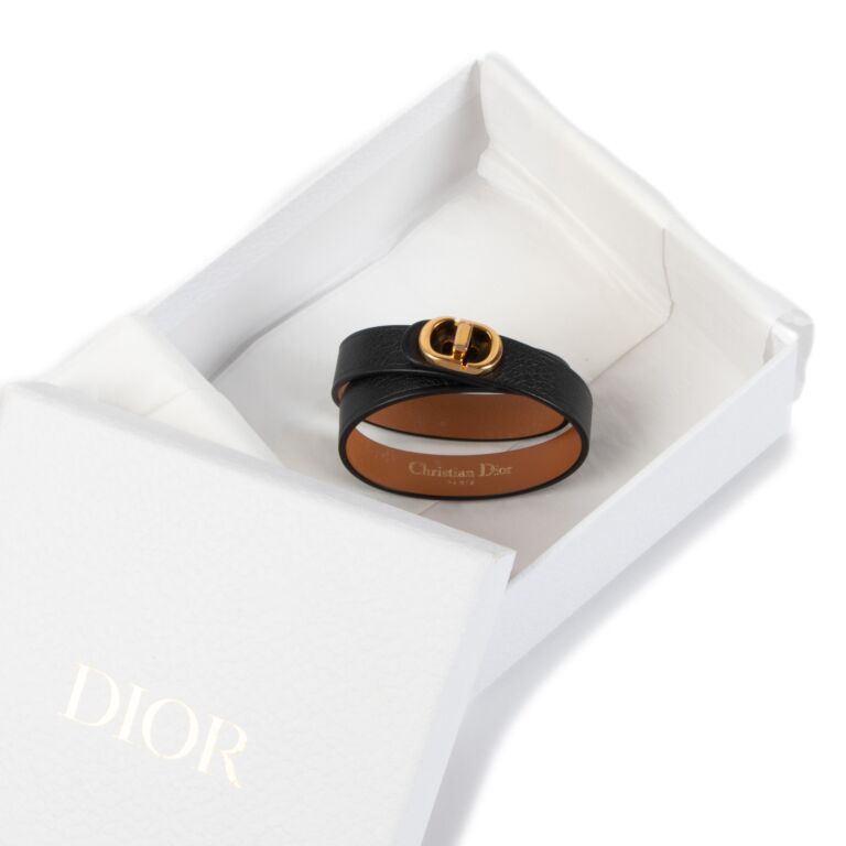 Christian Dior Black Leather Double-Tour Bracelet