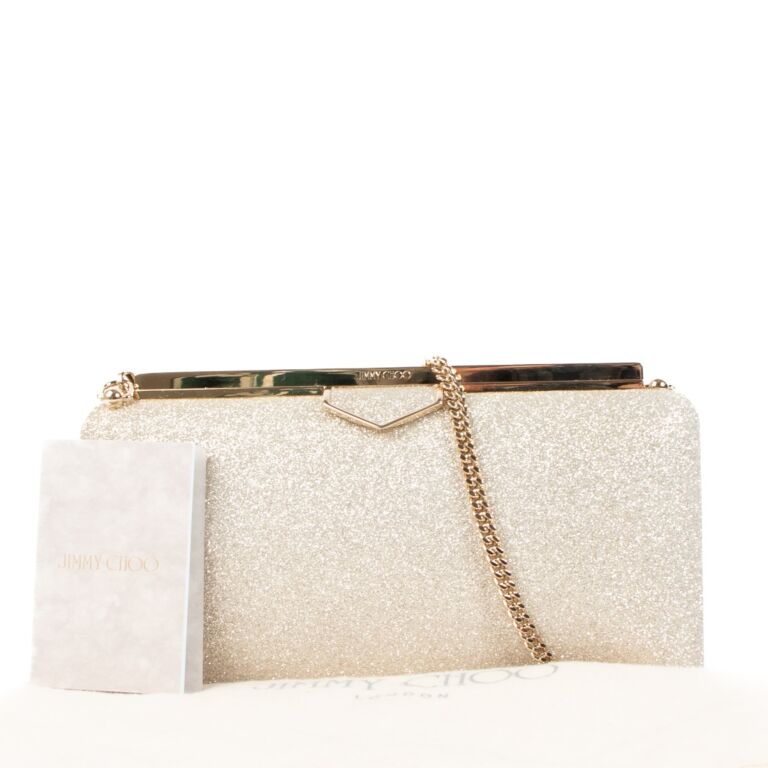 Jimmy Choo Dusty Glitter Platinum Ice Ellipse Clutch