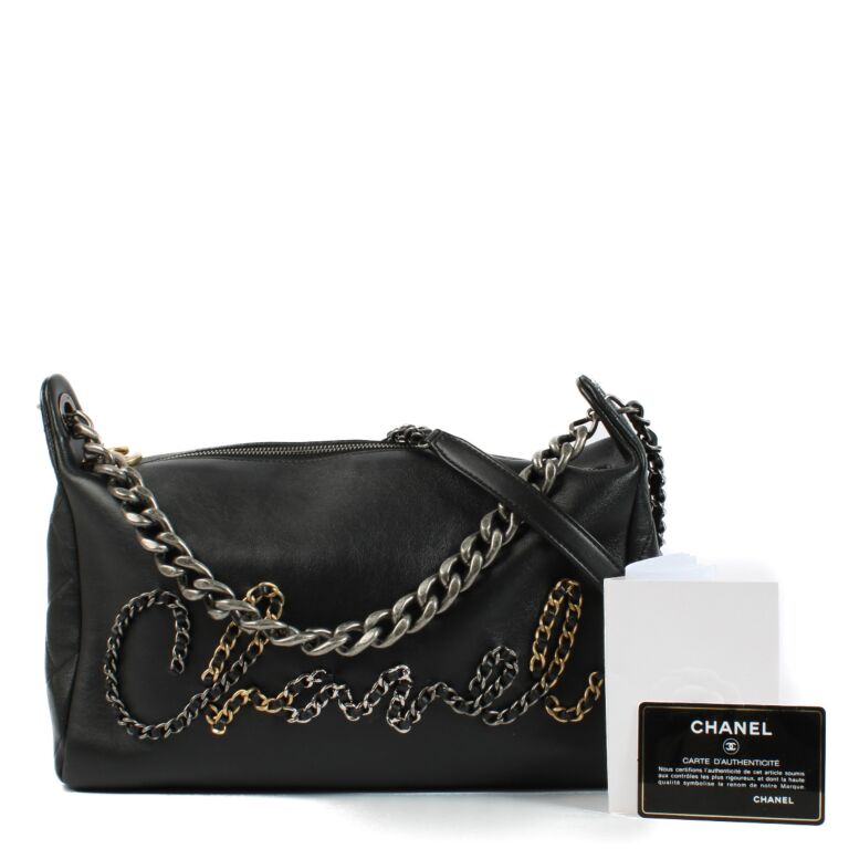 Chanel Black Calfskin Chain 20s Signature Hobo Bag ○ Labellov