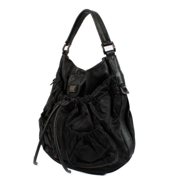 Burberry Black Check Nylon/Leather Drawstring Bag