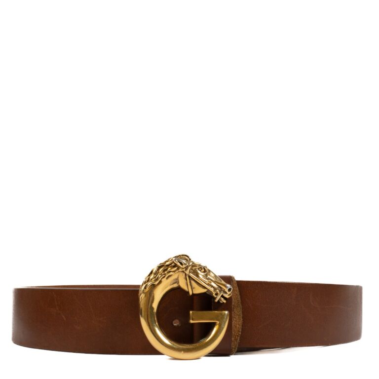 ✨美品✨ GUCCI horse bit leather belt y2k Gucci Horse Head Buckle Smooth Leather Belt ○ Labellov