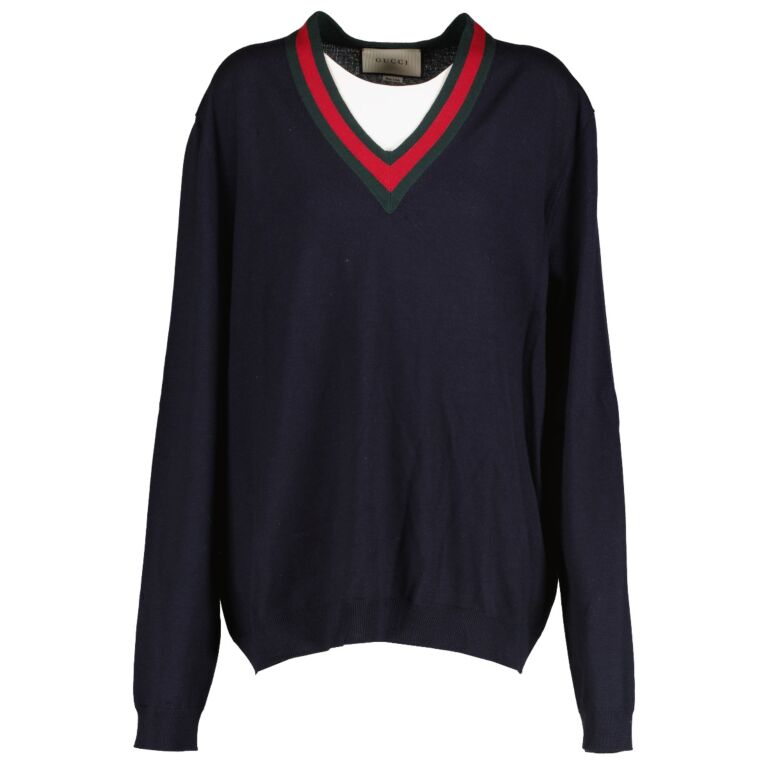 Wool sweater with GG intarsia in navy and blue ombré | GUCCI® US