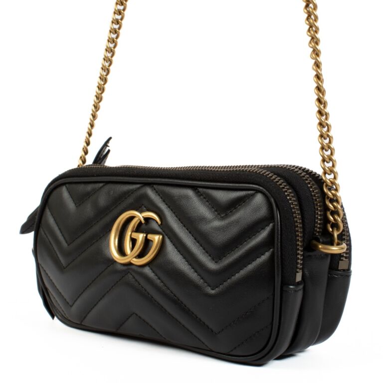 【おまけ付】 Gucci Black GG Marmont Triple Zip Crossbody Bag ○ Labellov バッグ