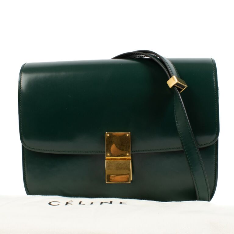 Celine Green Brushed Calfskin Medium Classic Box Bag