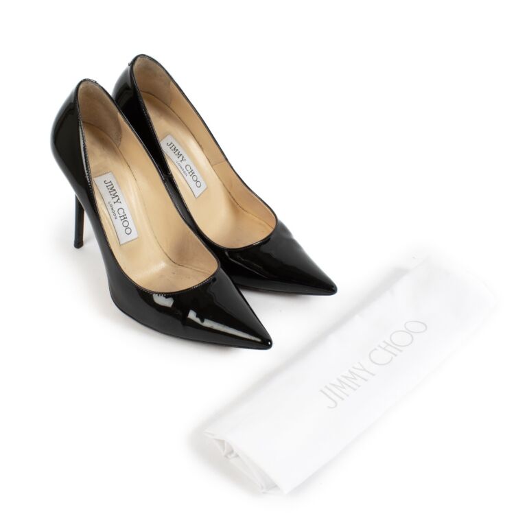Jimmy Choo Black Patenet Leather Love 100 Pumps - Size 36