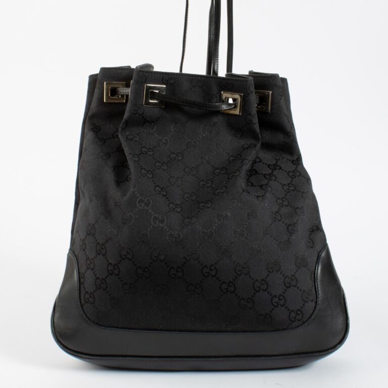 Gucci Black GG Canvas Drawstring Backpack ○ Labellov ○ Buy
