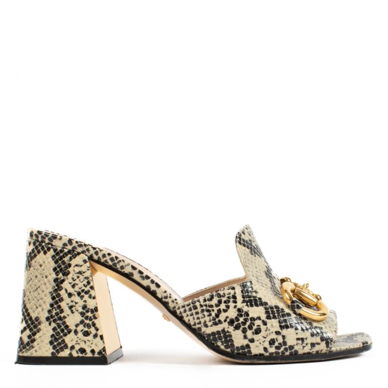 Gucci Python Embossed Horsebit Mule Sandals - Size 37