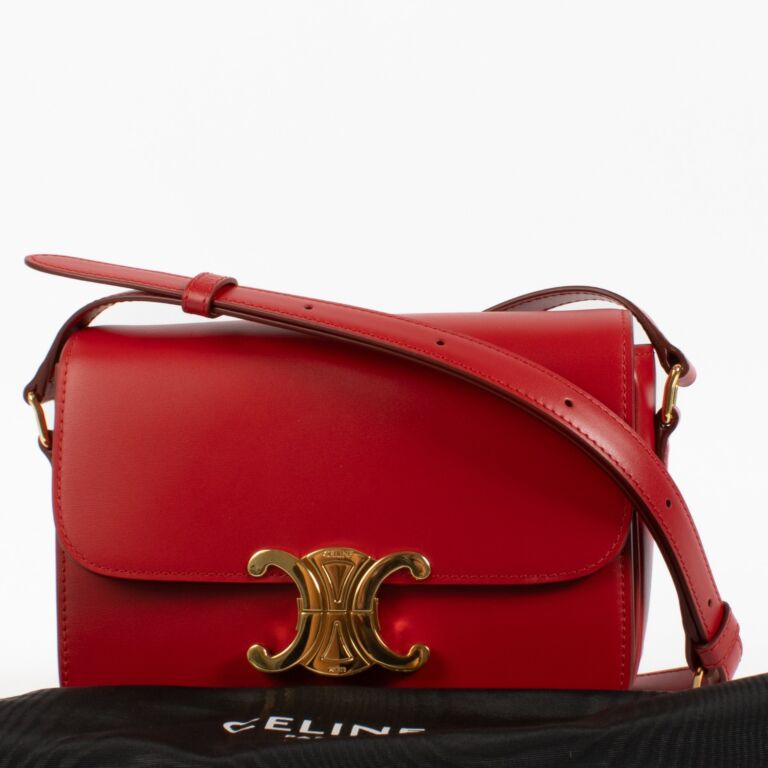 Celine Red Shiny Calfskin Teen Triomphe Bag ○ Labellov ○ Buy and