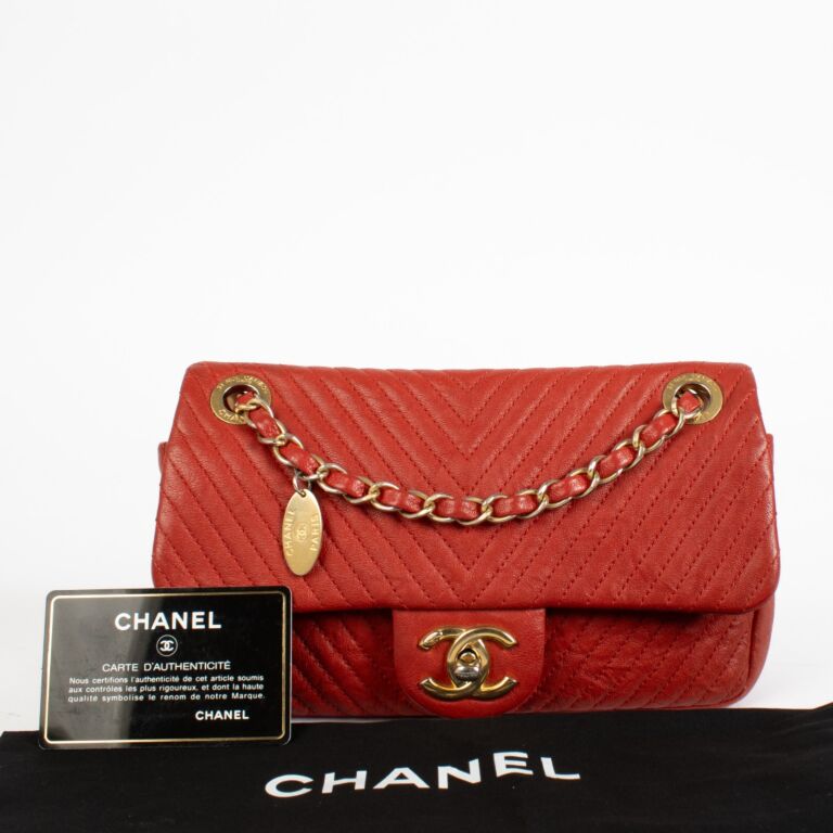 Chanel Red Chevron Wrinkled Goatskin Medallion Mini Flap Bag