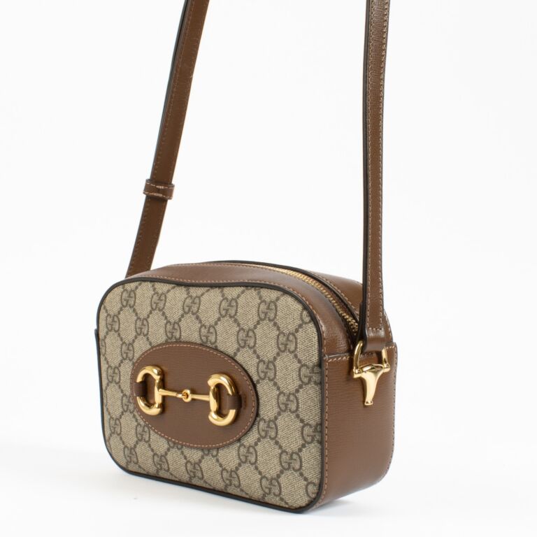Gucci Brown Horsebit 1955 Leather-Trimmed Canvas-Jacquard Camera