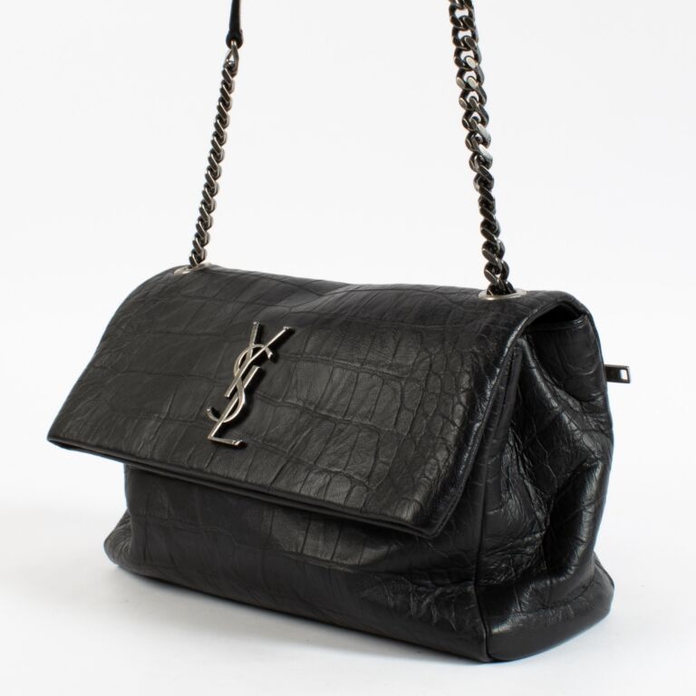 yves saint laurent バッグ Yves Saint Laurent Black Crocodile Embossed Patent Leather