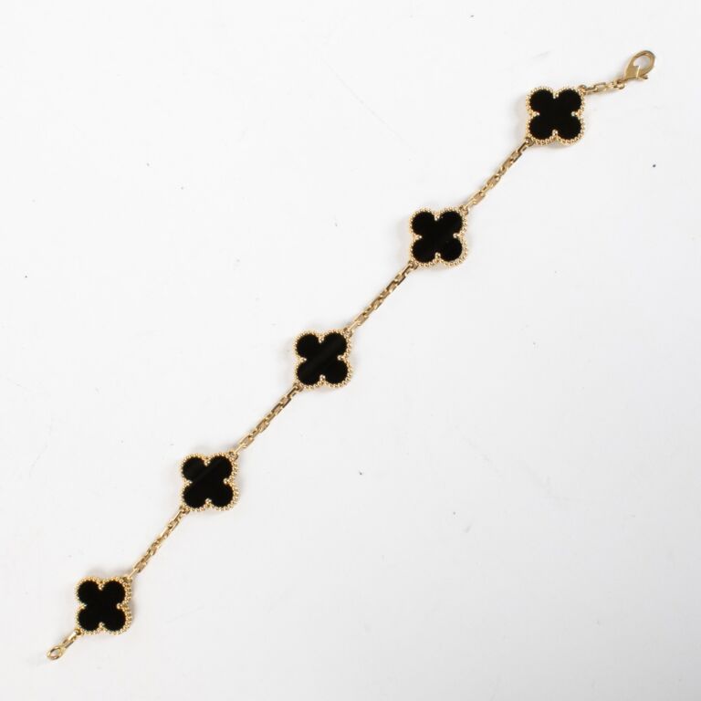 Van Cleef Arpels Yellow Gold/Onyx Vintage Alhambra Motifs