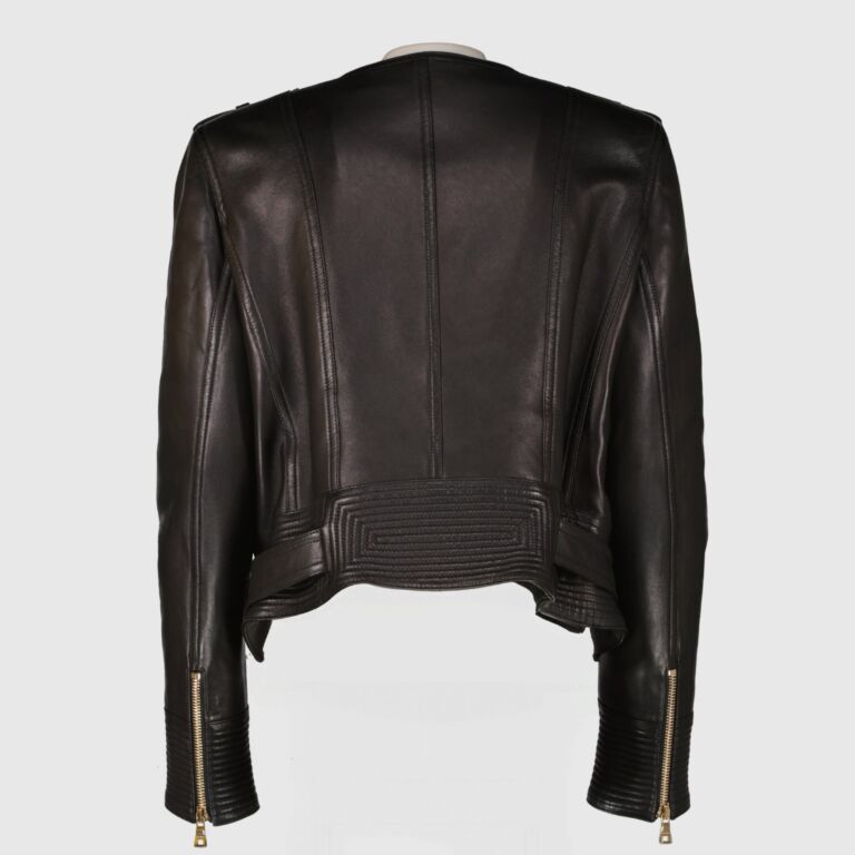 Balmain Black Calfskin Leather Jacket GHW — Size FR44 ○ Labellov
