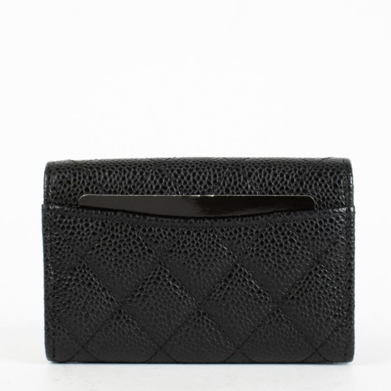 Chanel Black Caviar Quilted Flap Card Holder Wallet ○ Labellov