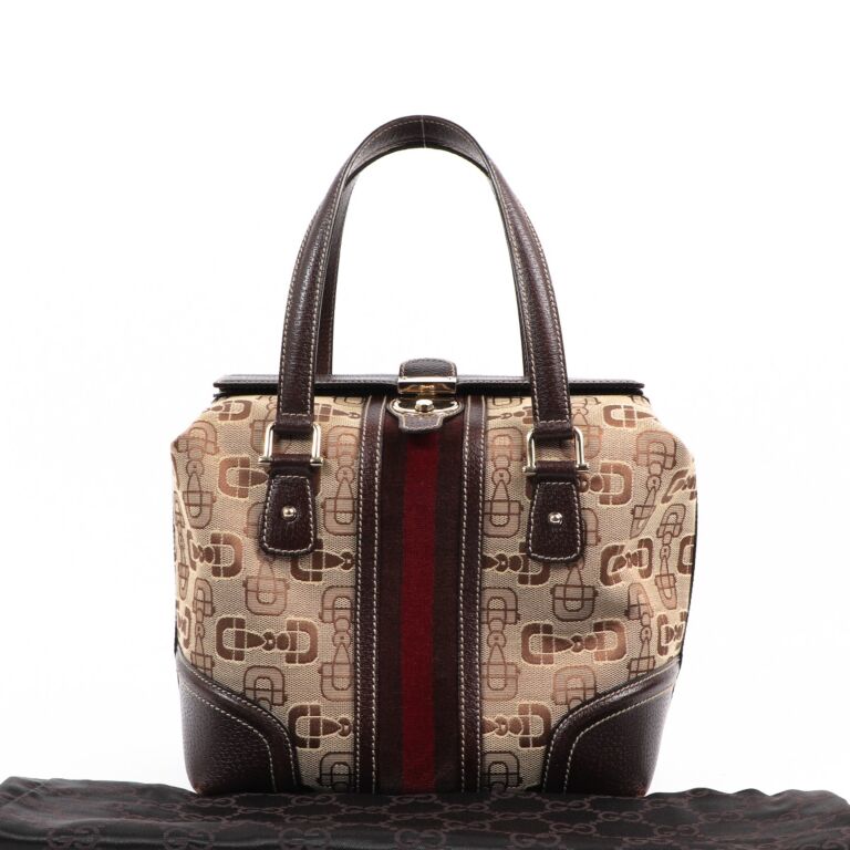 Gucci Vintage Horsebit Canvas Web Treasure Boston Bag Labellov
