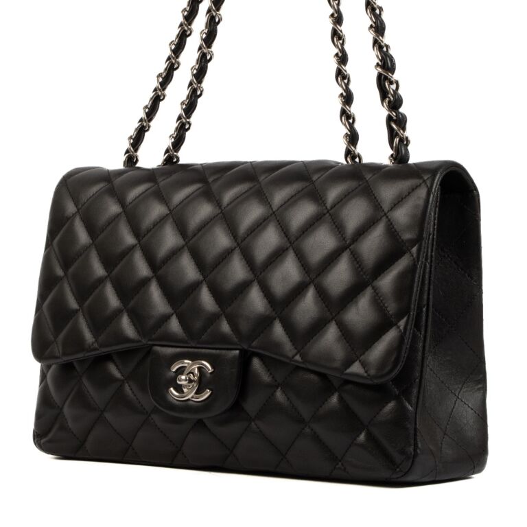 Chanel Black Lambskin Large Classic Single Flap Bag Labellov