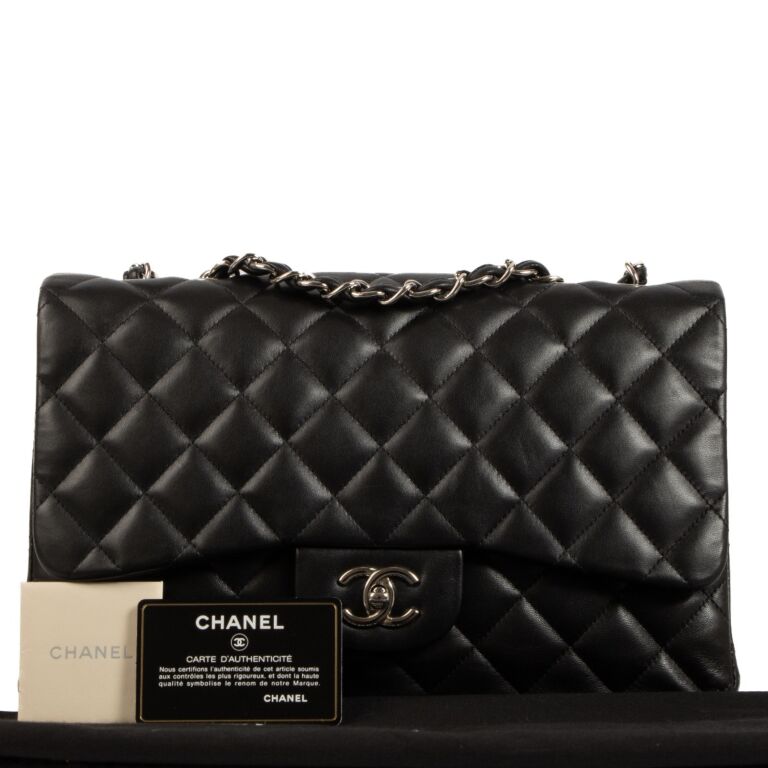 Chanel Black Lambskin Large Classic Single Flap Bag Labellov