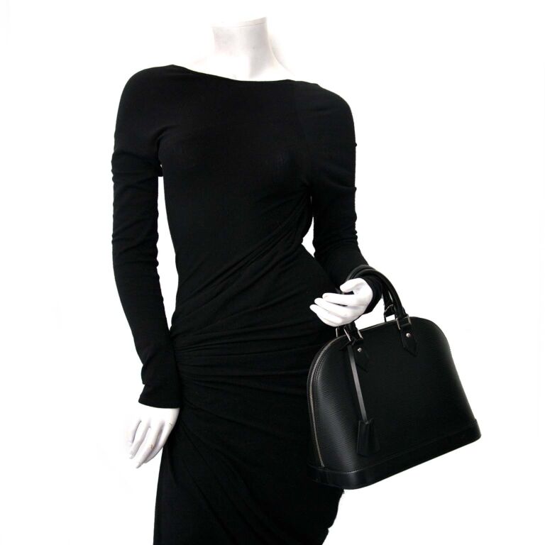 Authentic Louis Vuitton Black EPI Leather Alma PM Hand Bag