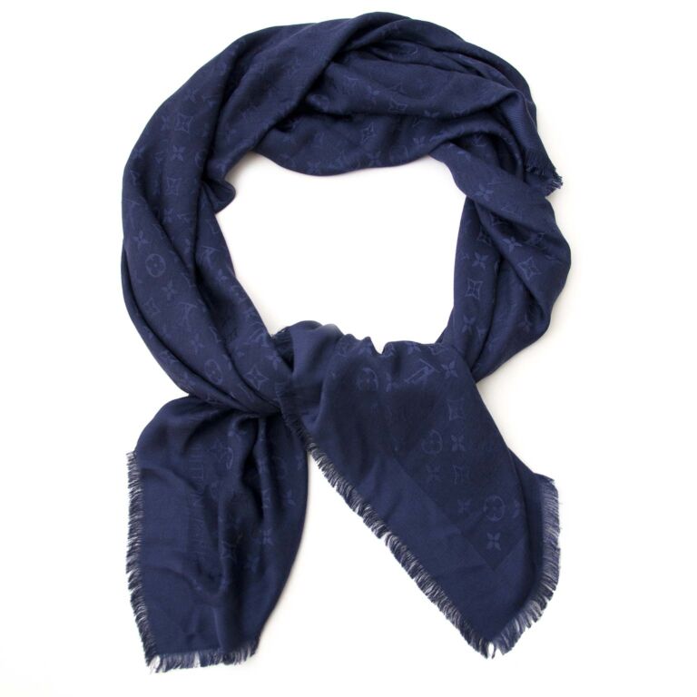 Louis Vuitton Royal Blue Monogram Silk & Wool-blend Shawl