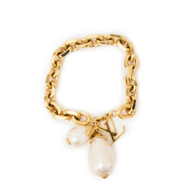 Louis Vuitton Gold, Cultured Pearl And Charm Hoop Earrings