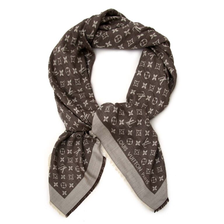 Louis Vuitton Monogram Shawl Scarf Brown Bronze Silk ref.55947